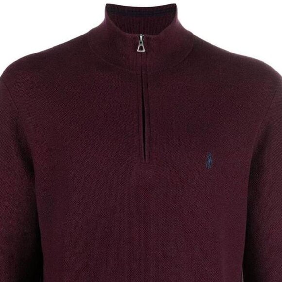 Polo Ralph Lauren Half-Zip High Neck Sweater — Classic Solid Cotton Rust Color - Picture 4 of 6